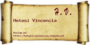 Hetesi Vincencia névjegykártya